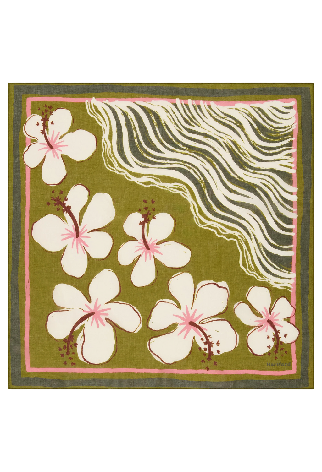 Square scarf with floral design on a green background
