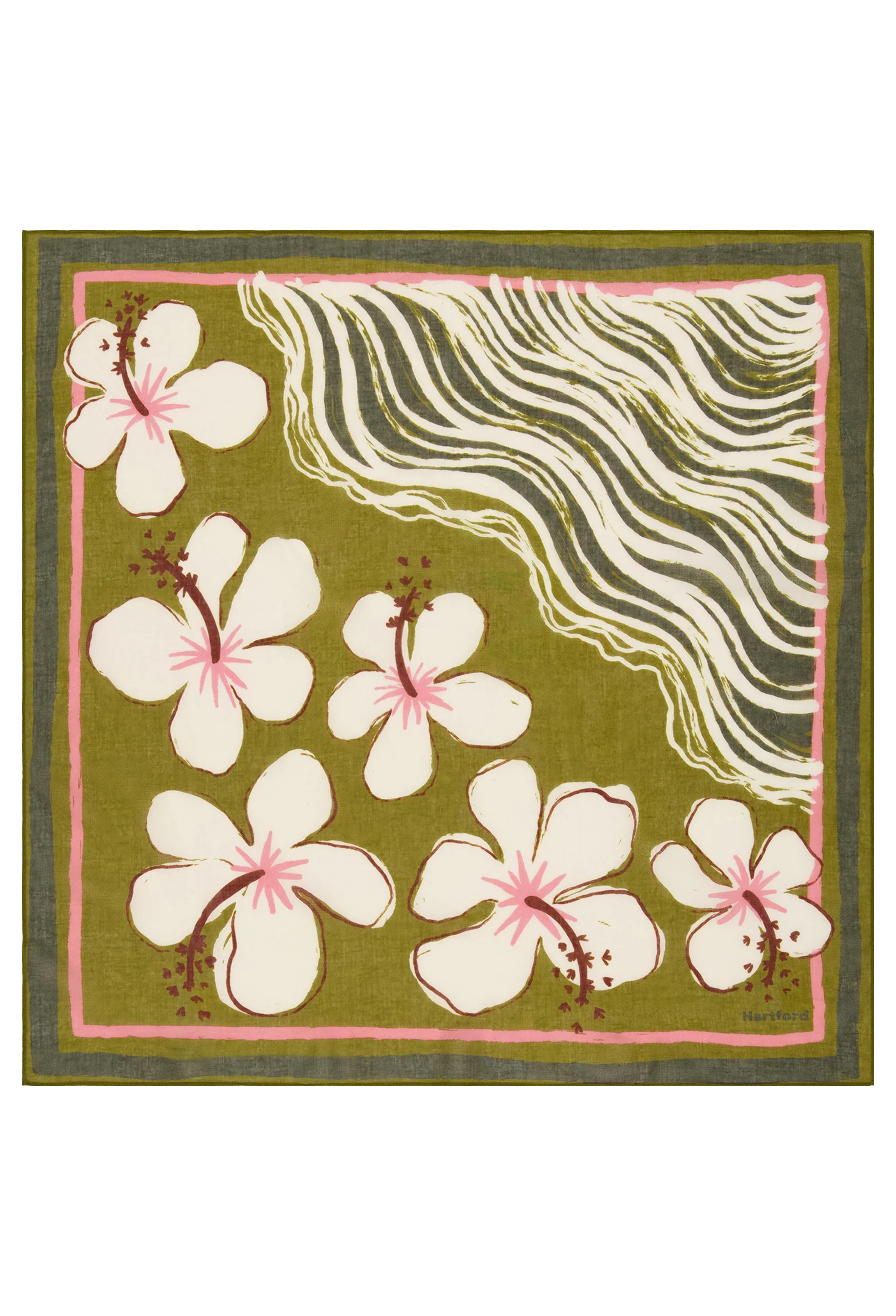 Square scarf with floral design on a green background