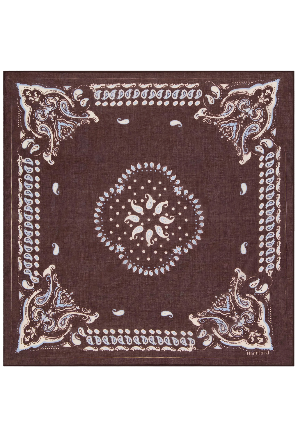 Brown bandana with white paisley patterns