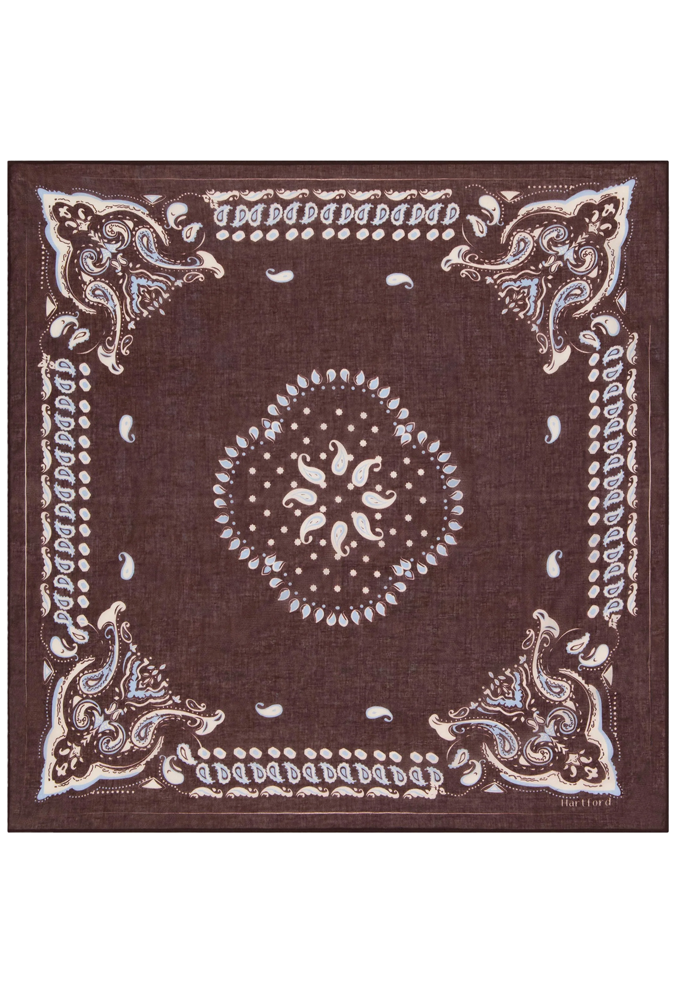 Brown bandana with white paisley patterns