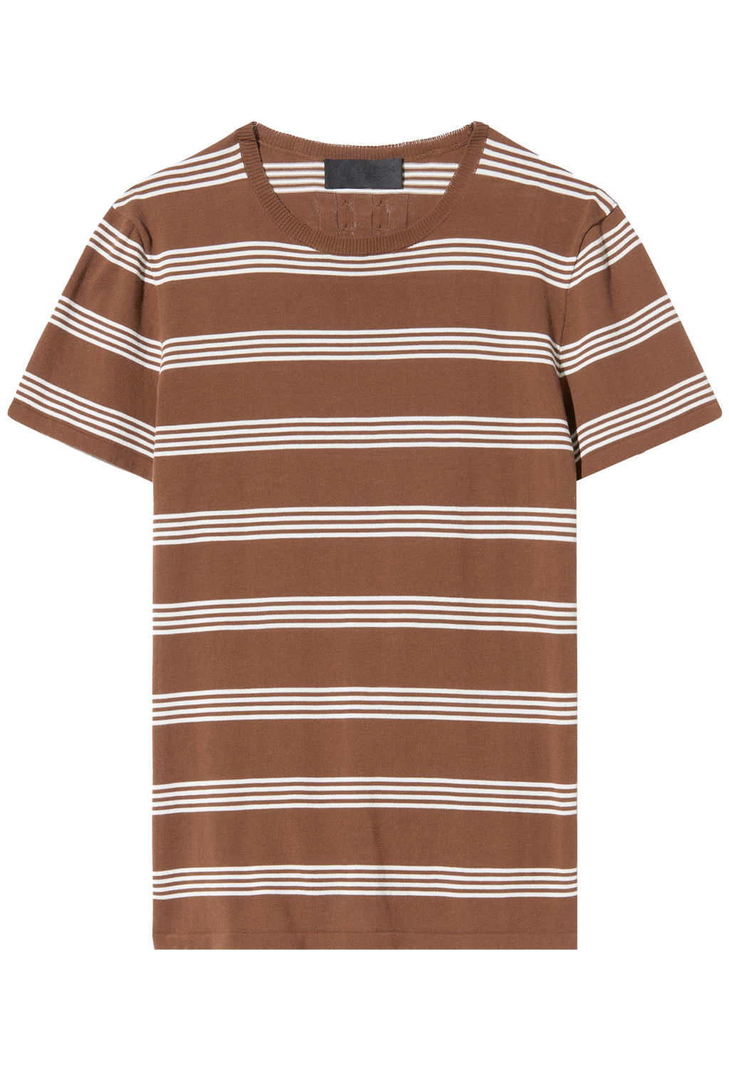 Brown and white striped t-shirt on a white background