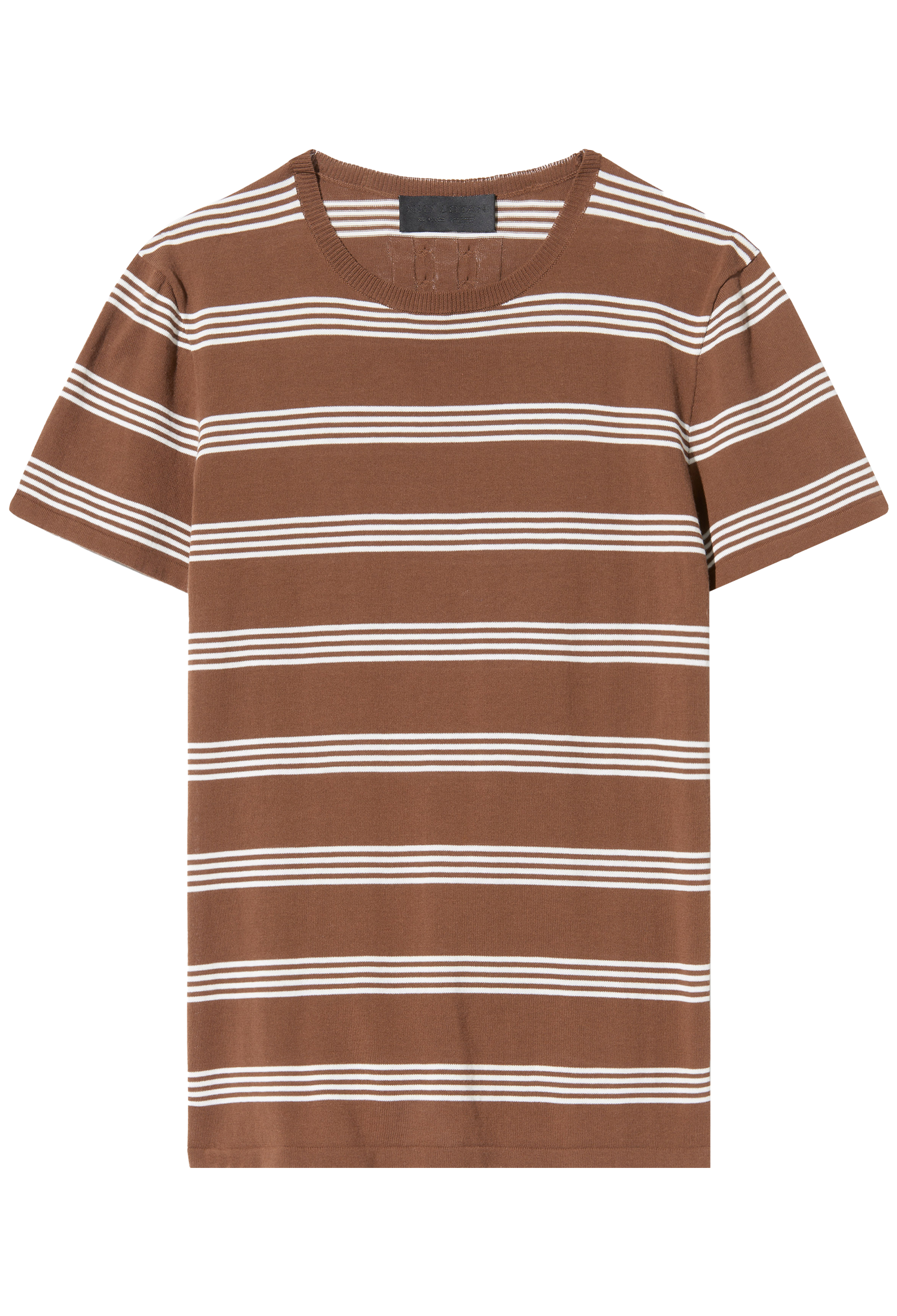 Brown and white striped t-shirt on a white background