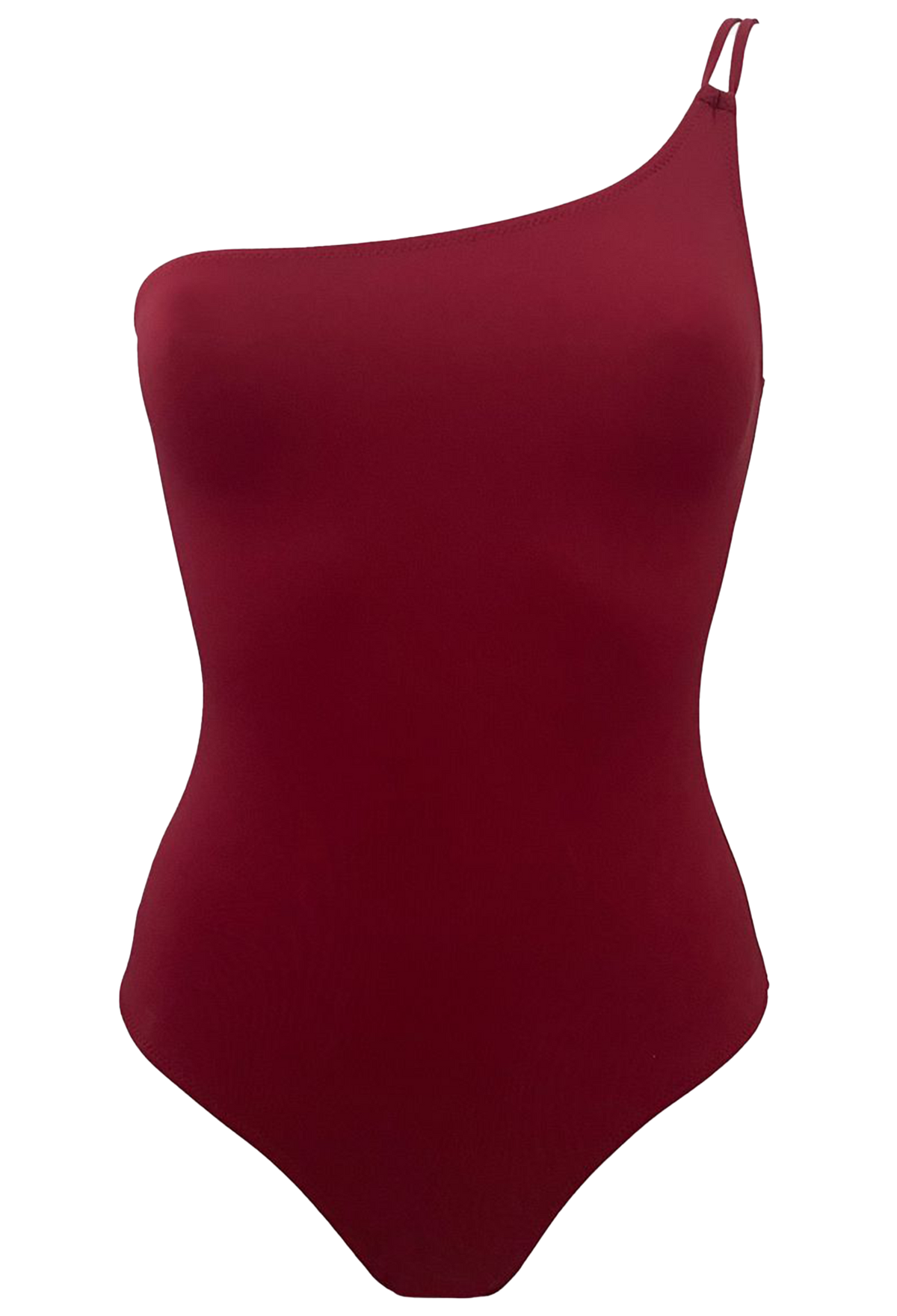 Red one-shoulder swimsuit on a white background