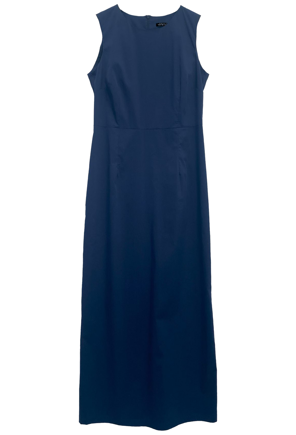 Navy blue sleeveless dress on a white background