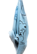Light blue sweatshirt with a black graphic on a white background