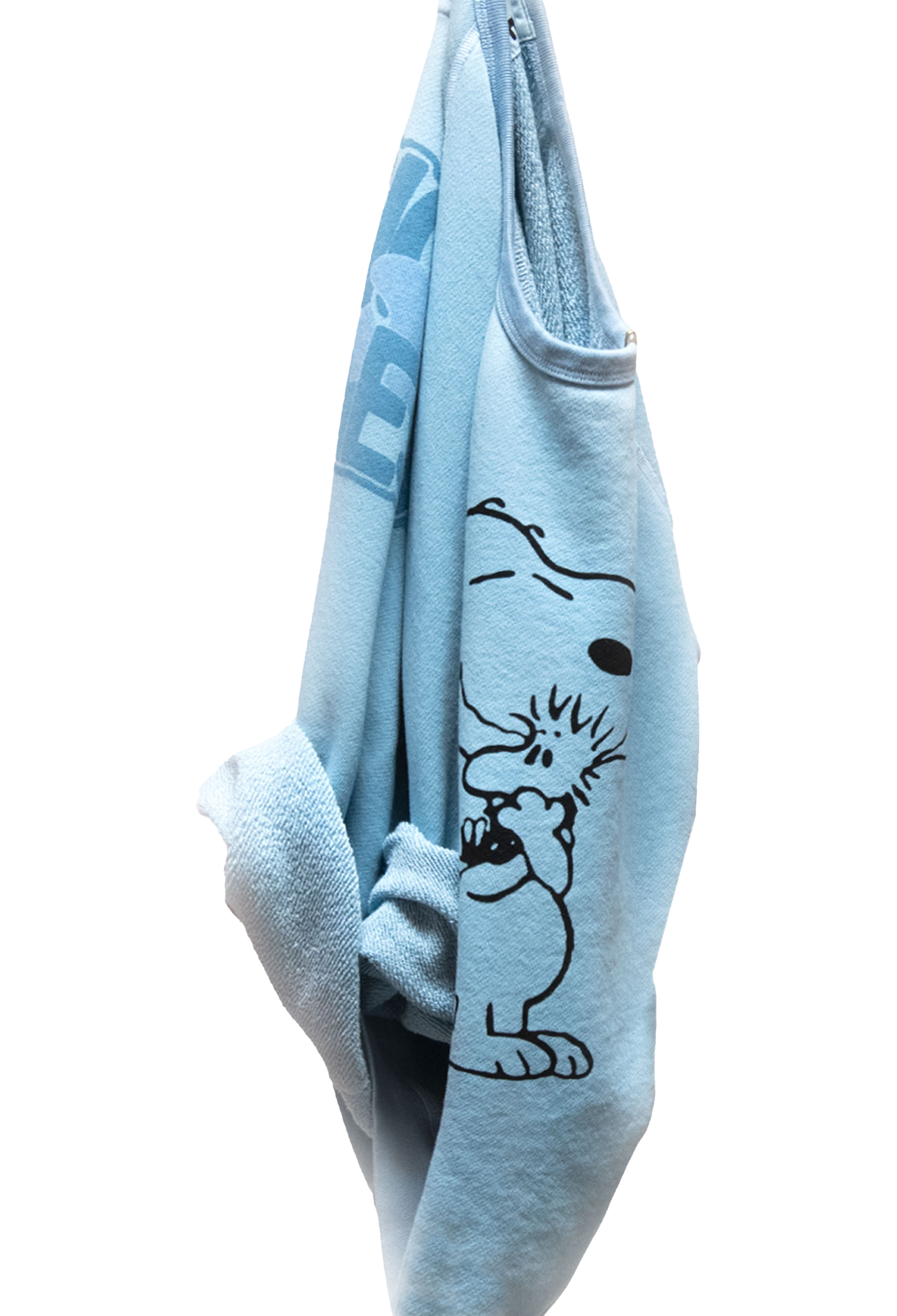 Light blue sweatshirt with a black graphic on a white background