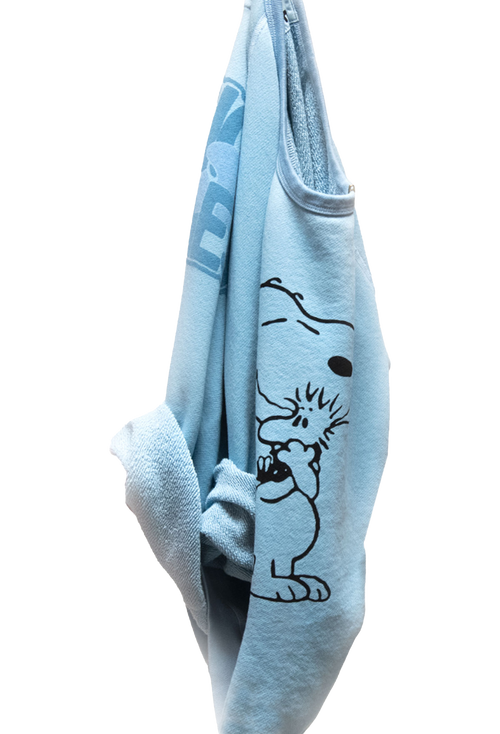 Light blue sweatshirt with a black graphic on a white background