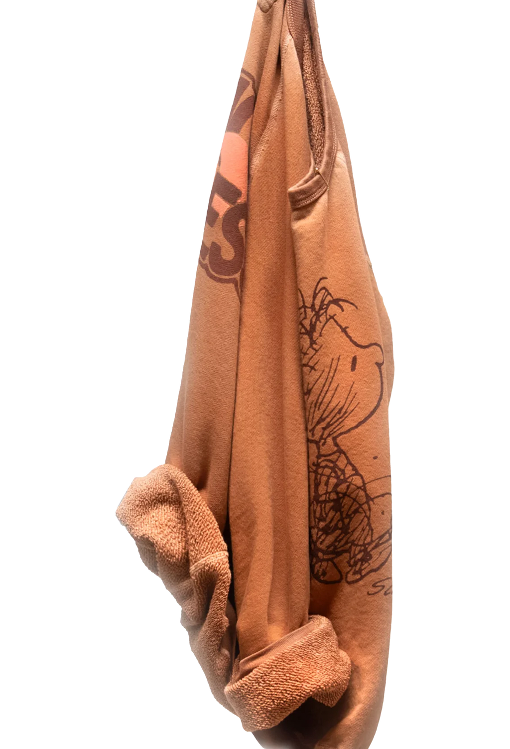 Brown hoodie with graphic design on a white background