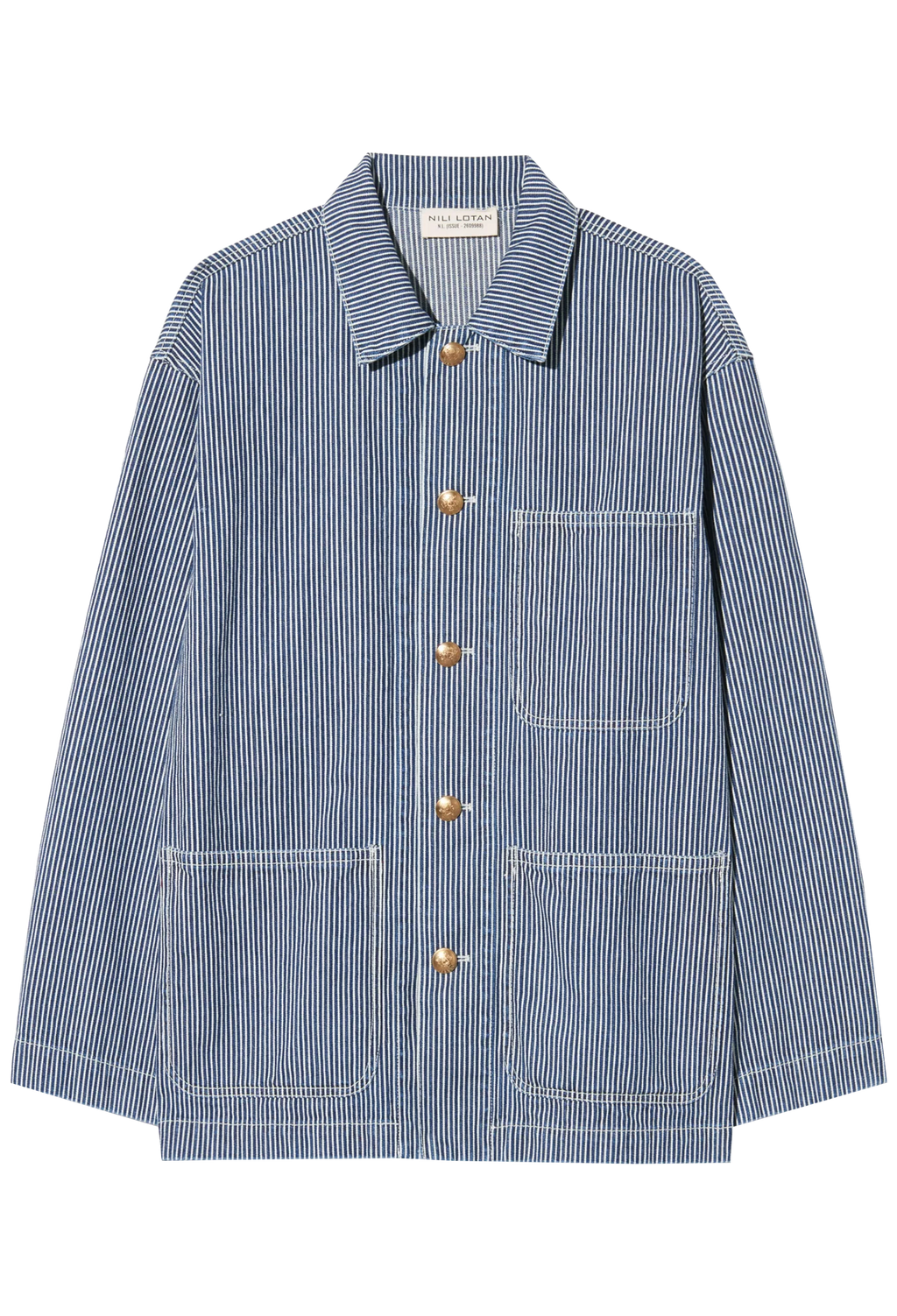 oversized blue and white striped jacket on a white background