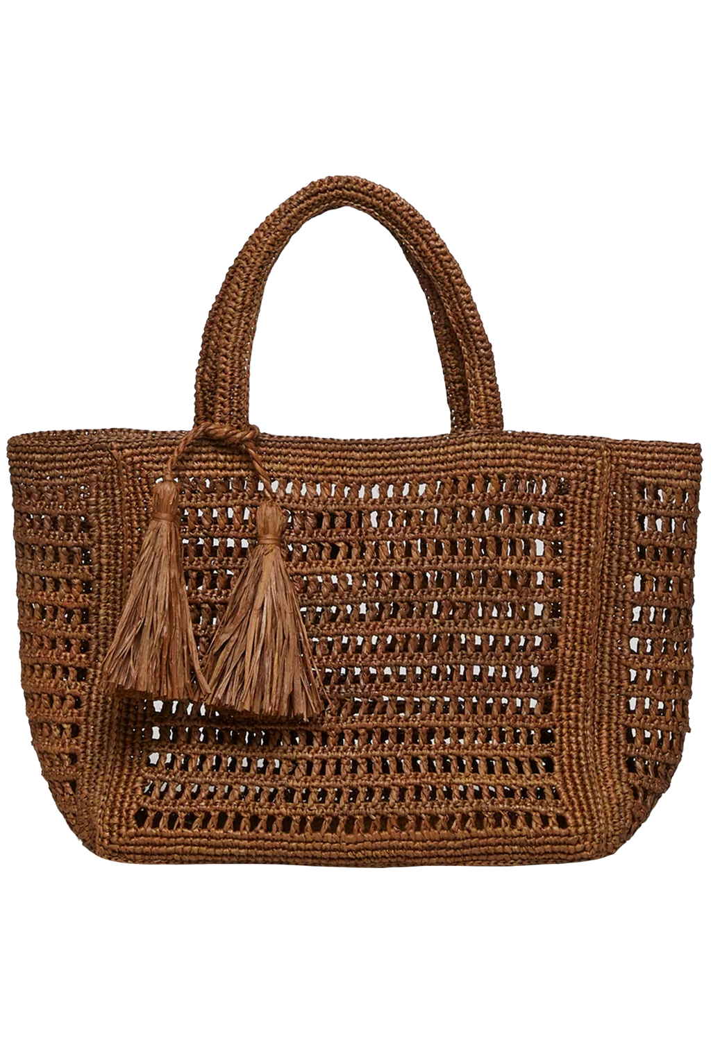brown straw tote bag on a white background
