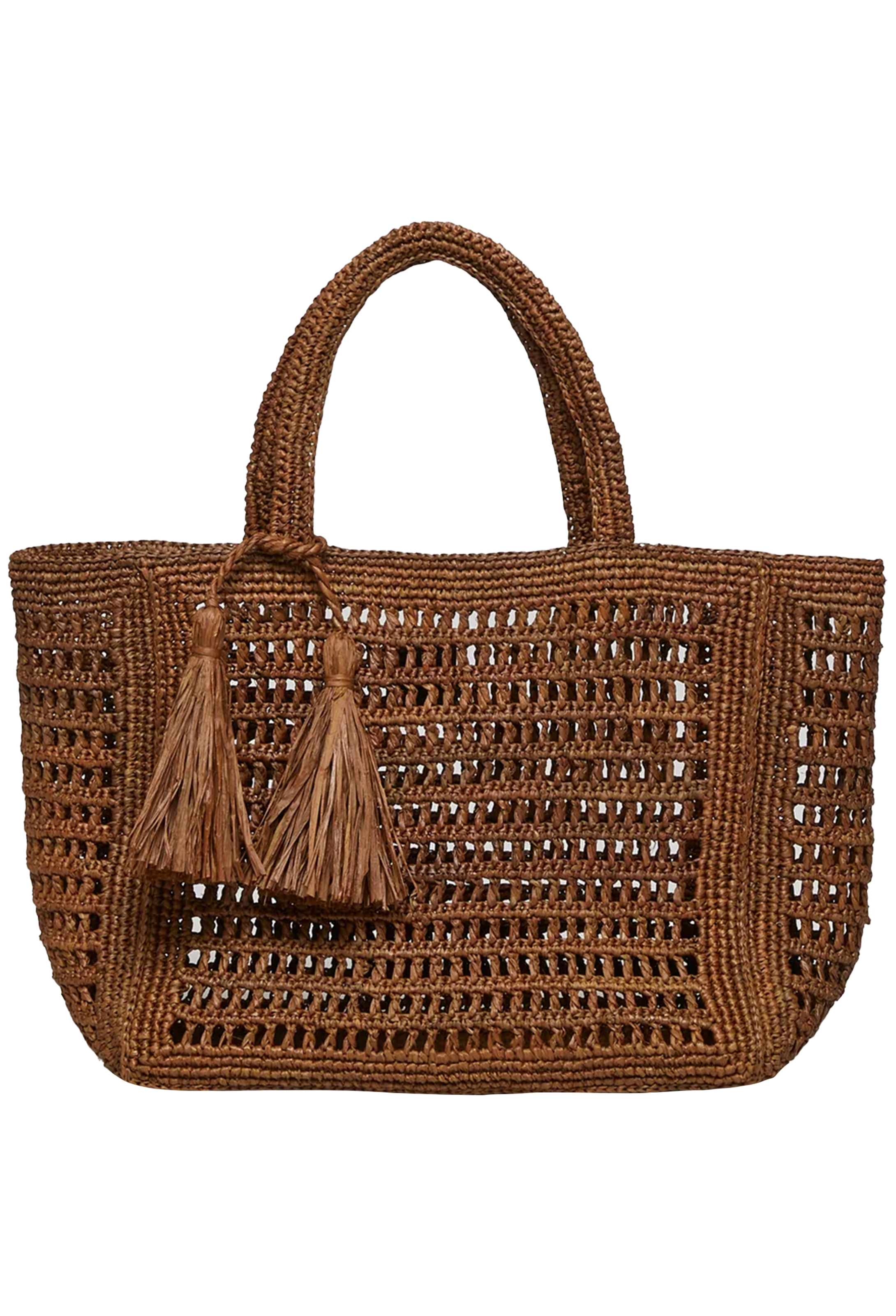 brown straw tote bag on a white background