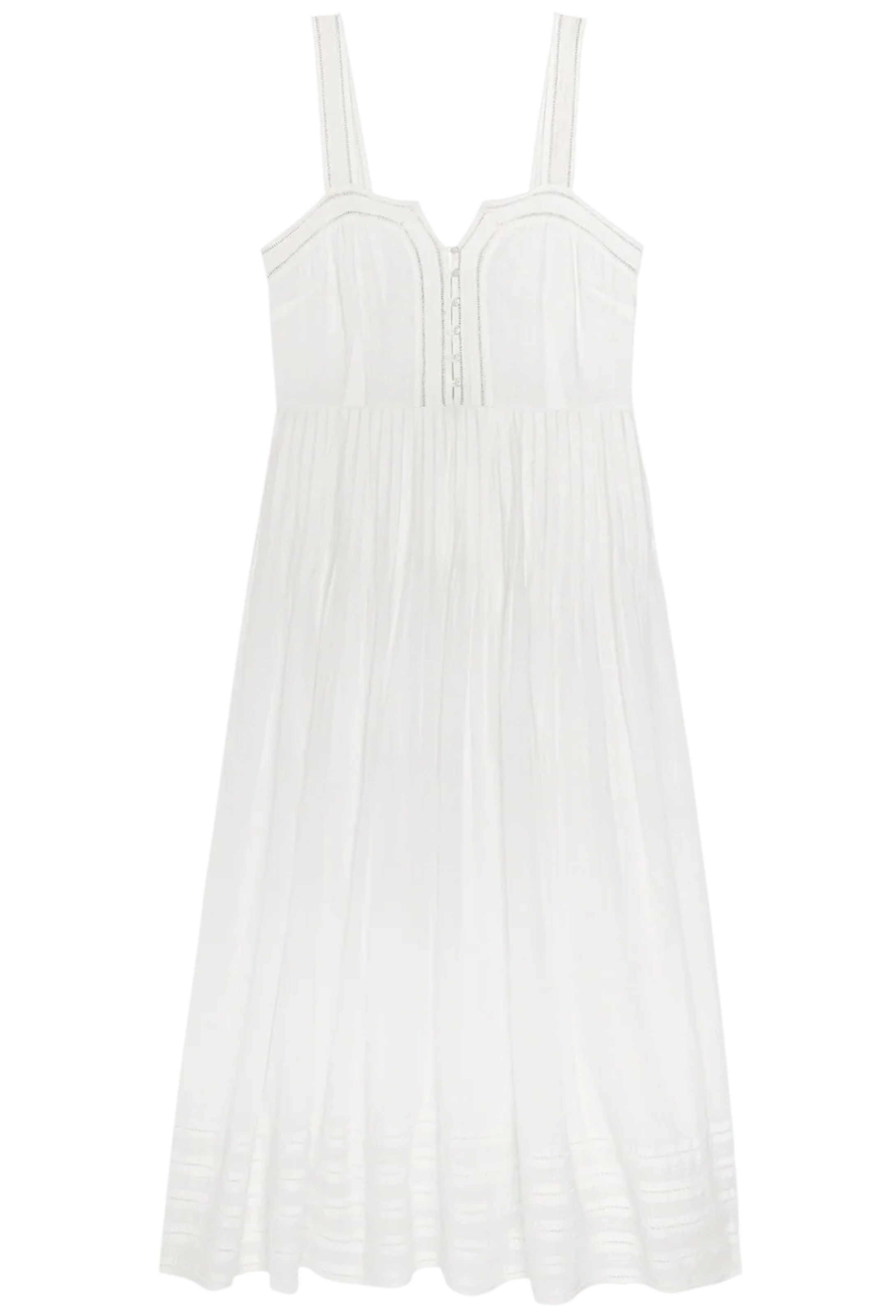 sleeveless midi white dress on a white background
