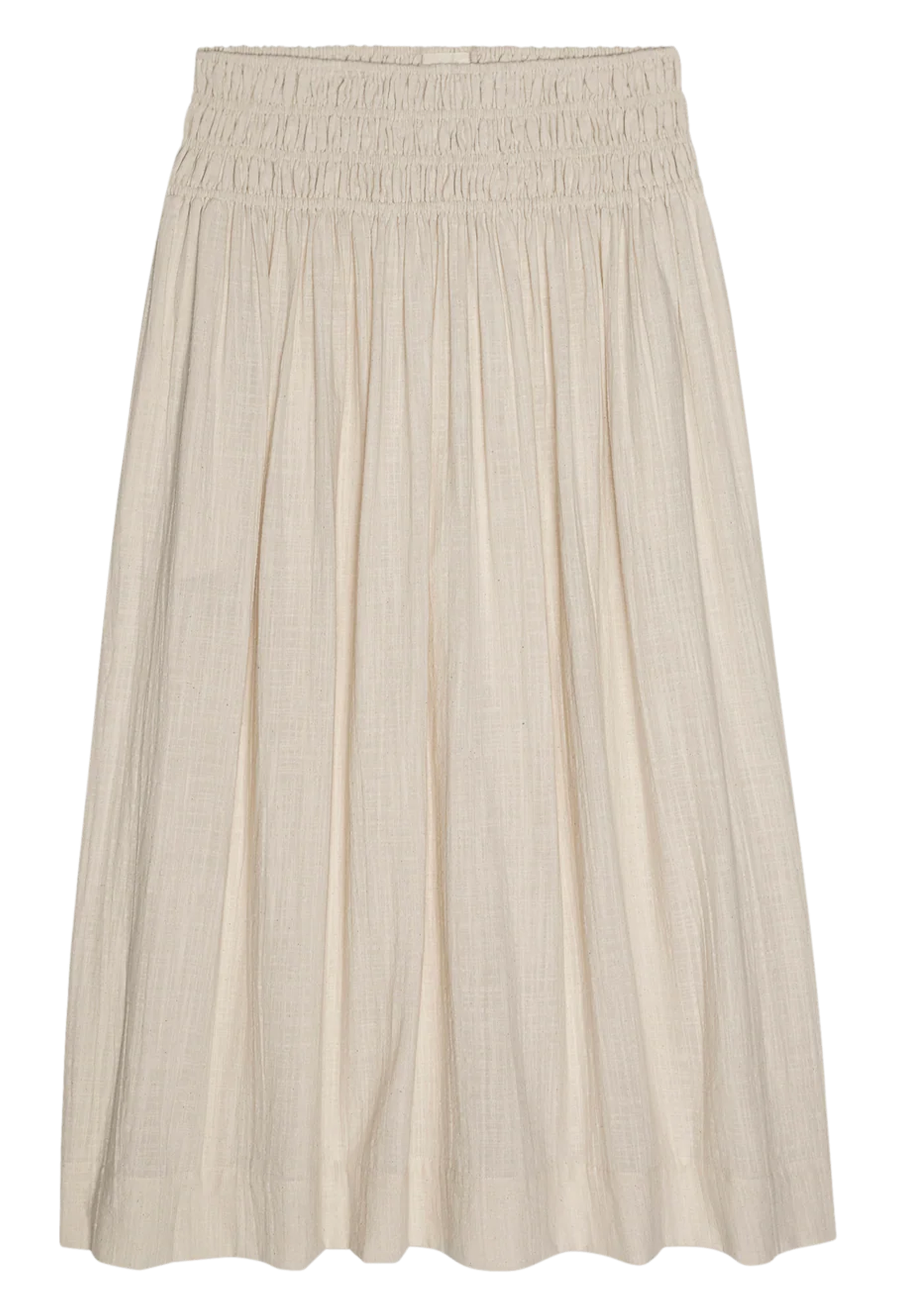 off white skirt with a smocked waistband on a white background