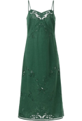 green midi dress with thin straps on a white background