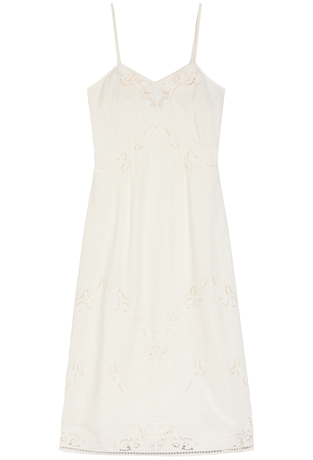white midi dress with thin straps on a white background