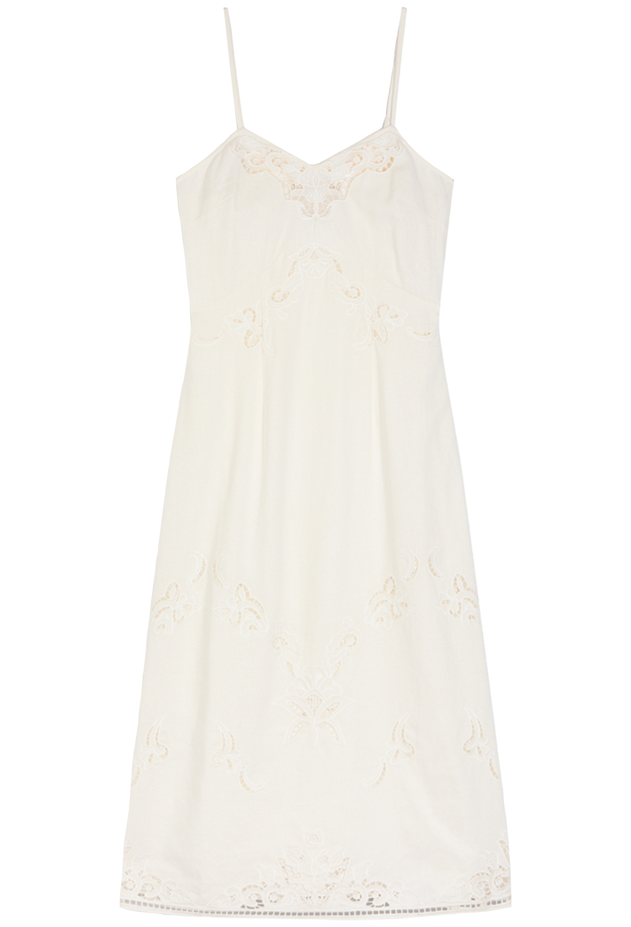 white midi dress with thin straps on a white background
