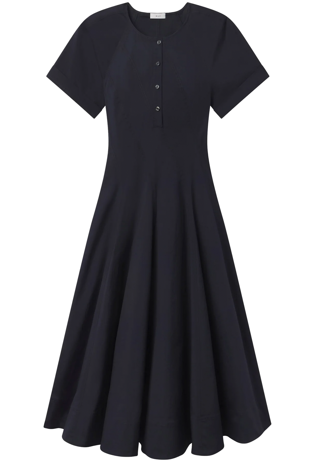 navy dress with short sleeves on a white background