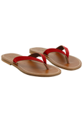Pair of red and brown sandals on a white background
