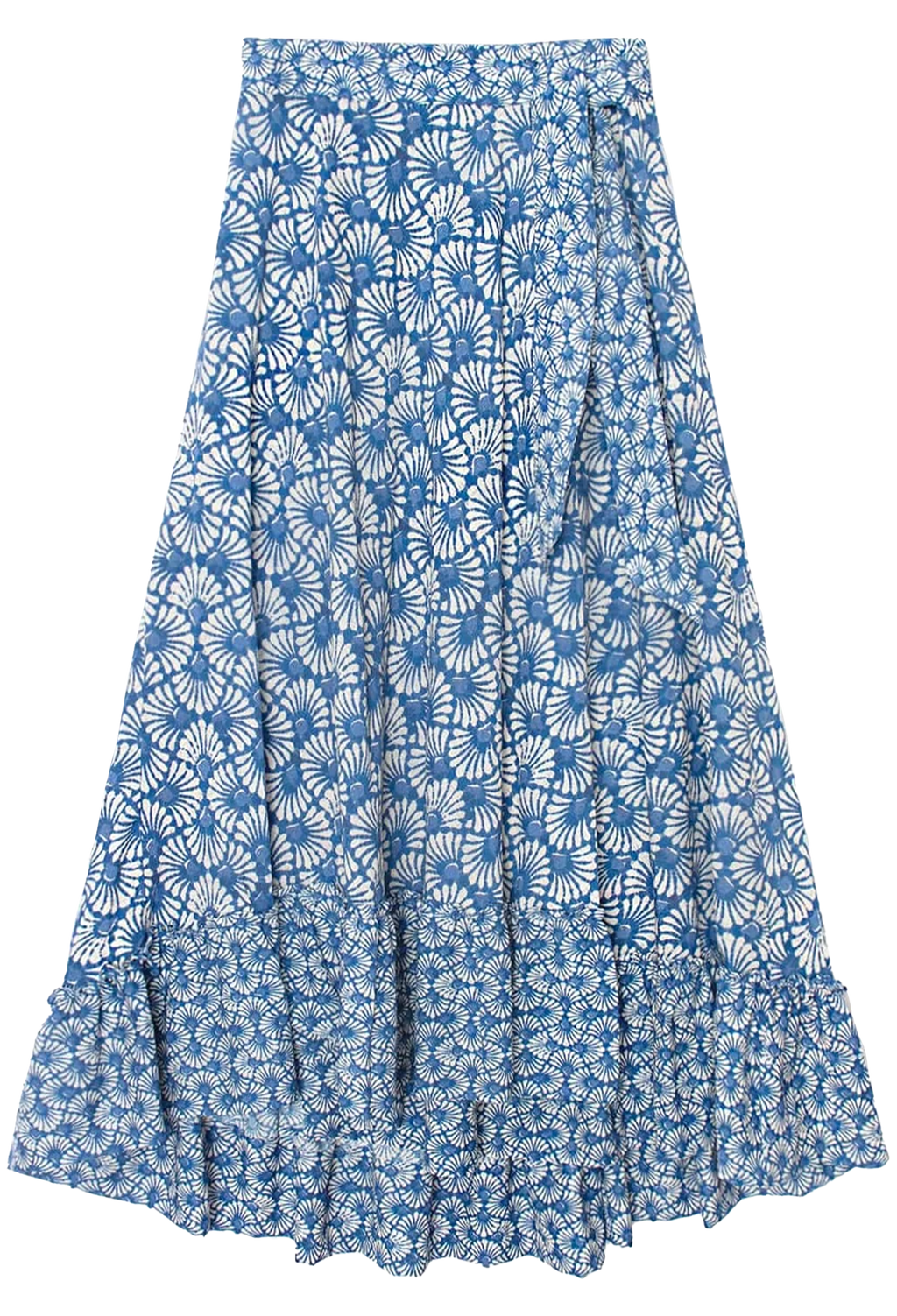 Blue floral patterned skirt on a white background