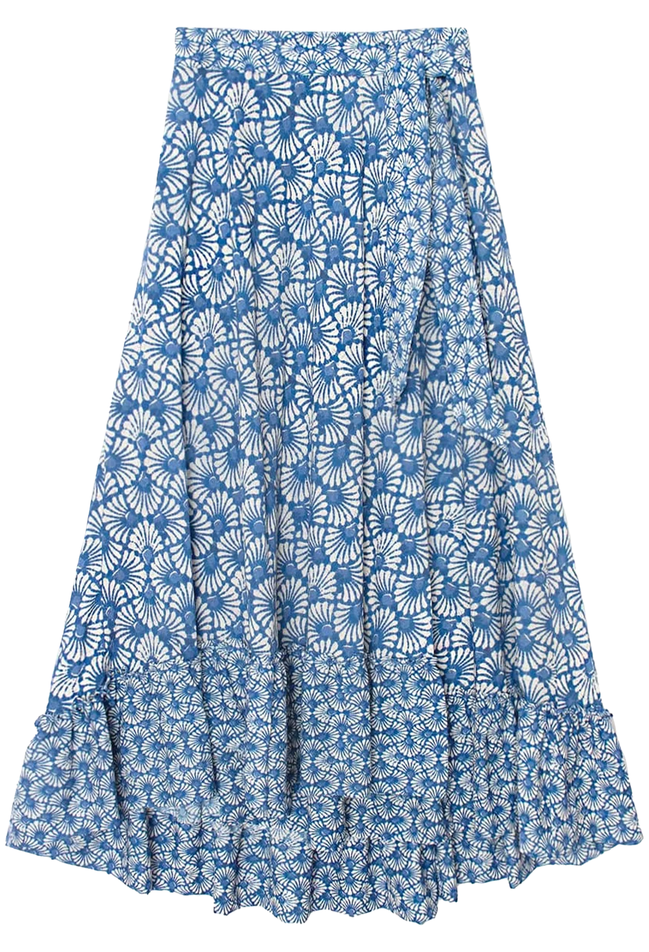 Blue floral patterned skirt on a white background