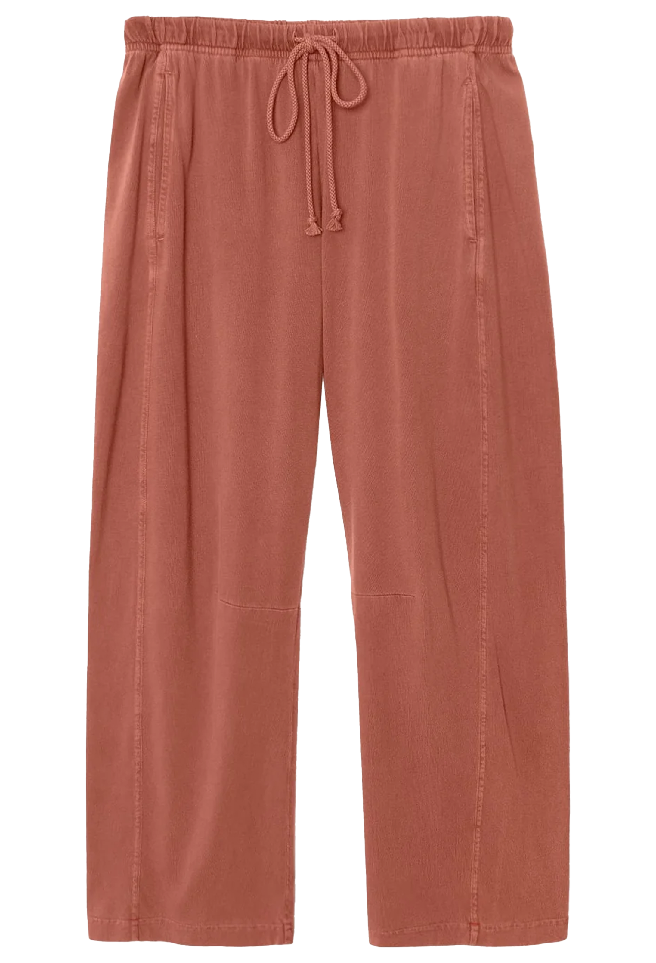 faded red pants with a drawstring on a transparent background