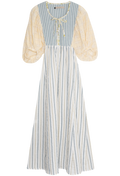 Striped dress with long sleeves and a fitted bodice on a transparent background