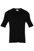 Black short-sleeve blouse on a white background