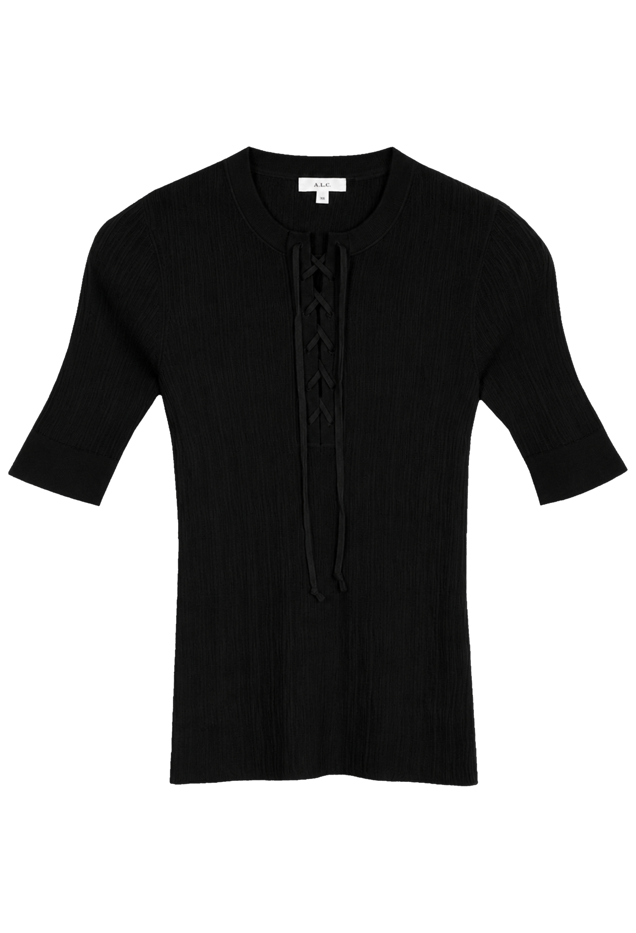 Black short-sleeve blouse on a white background