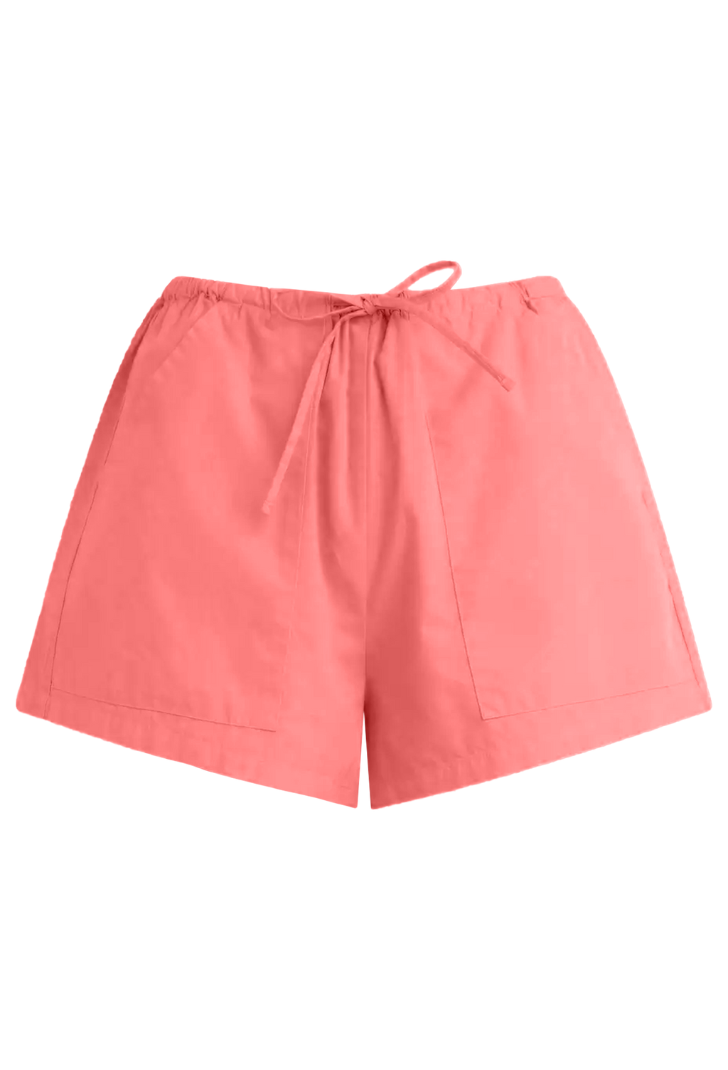 Coral shorts with a drawstring on a white background