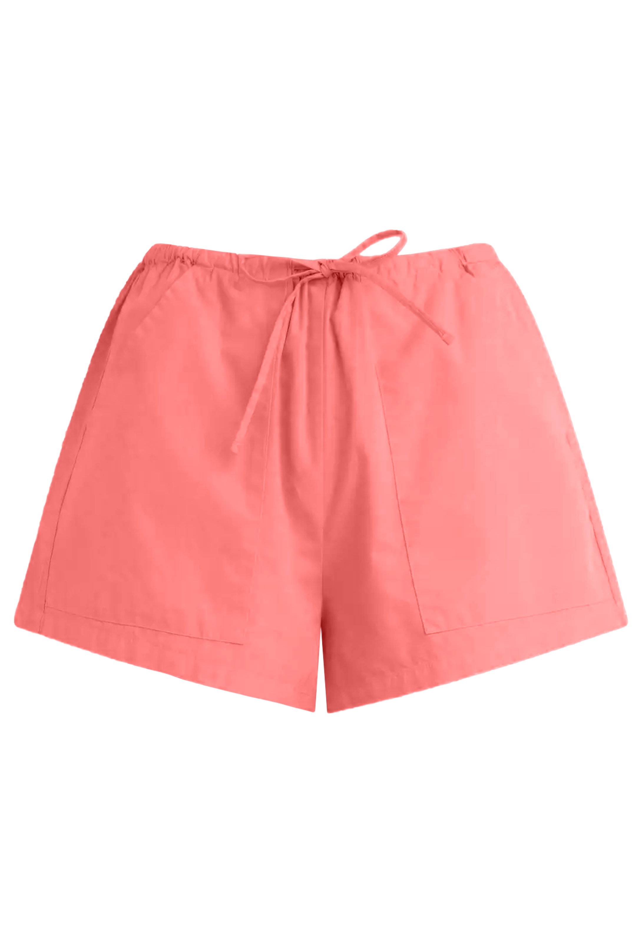 Coral shorts with a drawstring on a white background