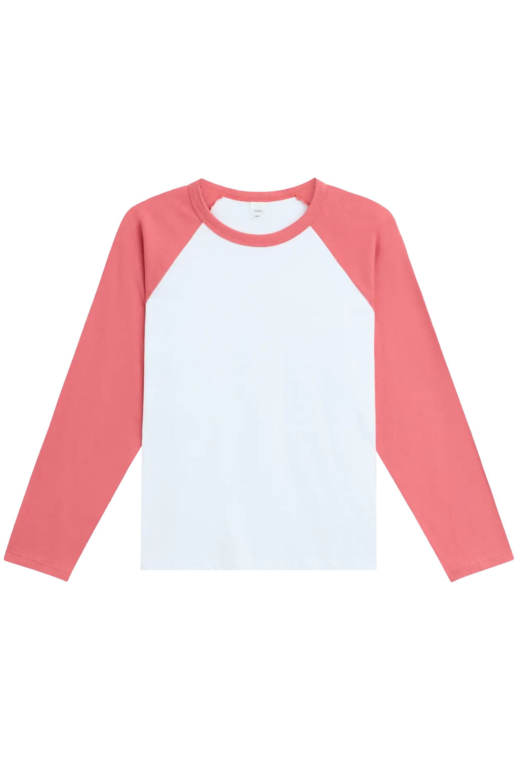 White baseball shirt with red sleeves on a white background