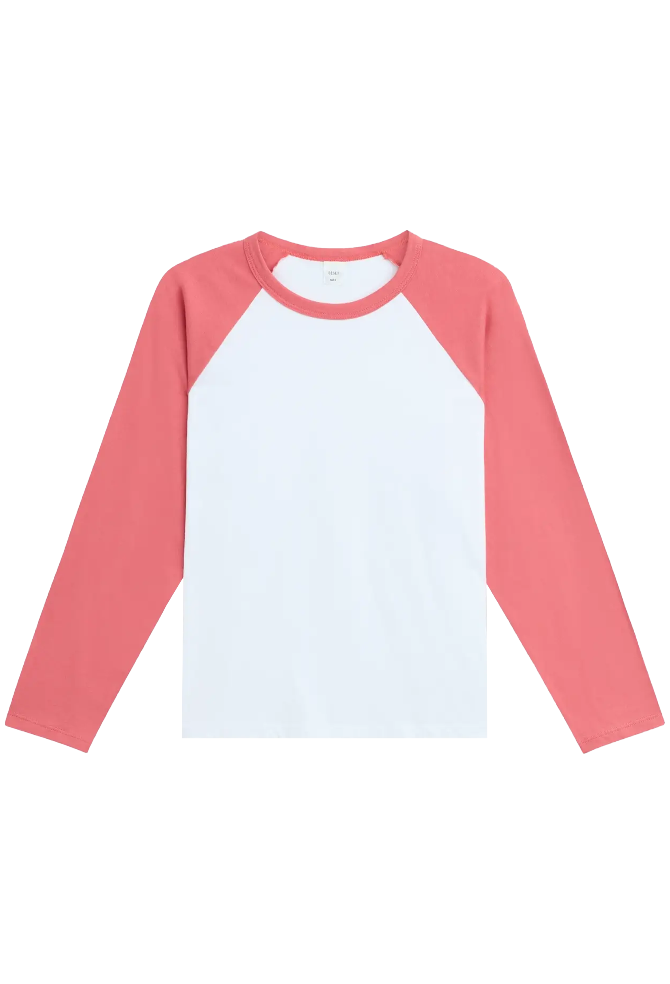 White baseball shirt with red sleeves on a white background