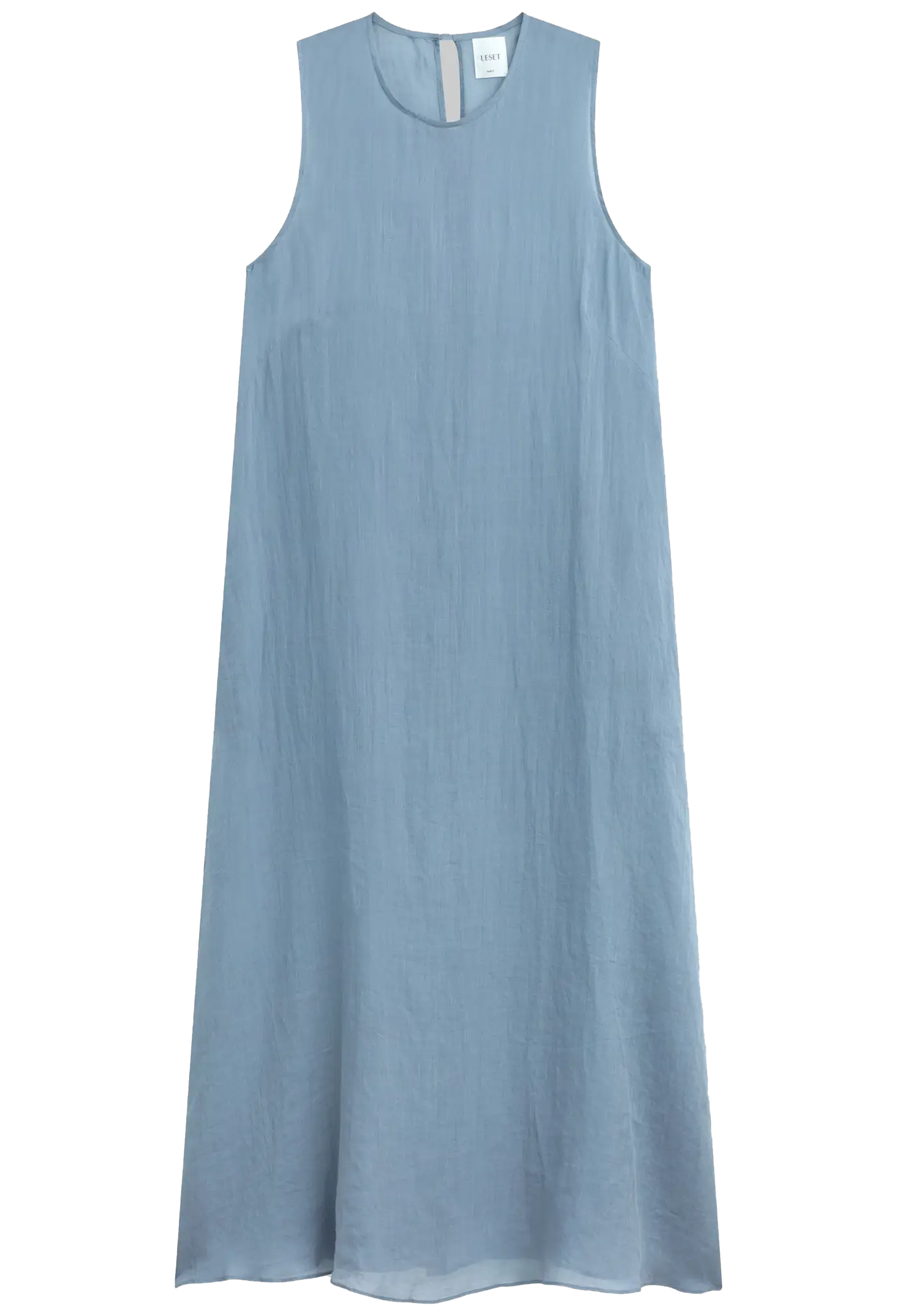Blue sleeveless dress on a white background
