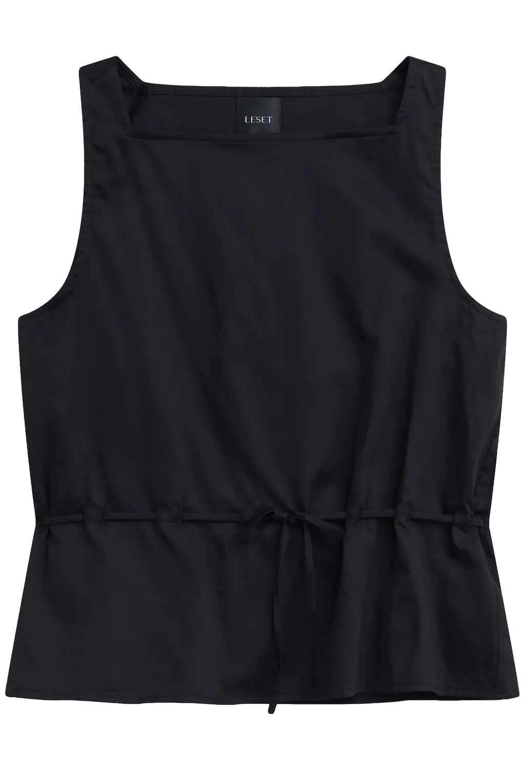 Black sleeveless top on a white background