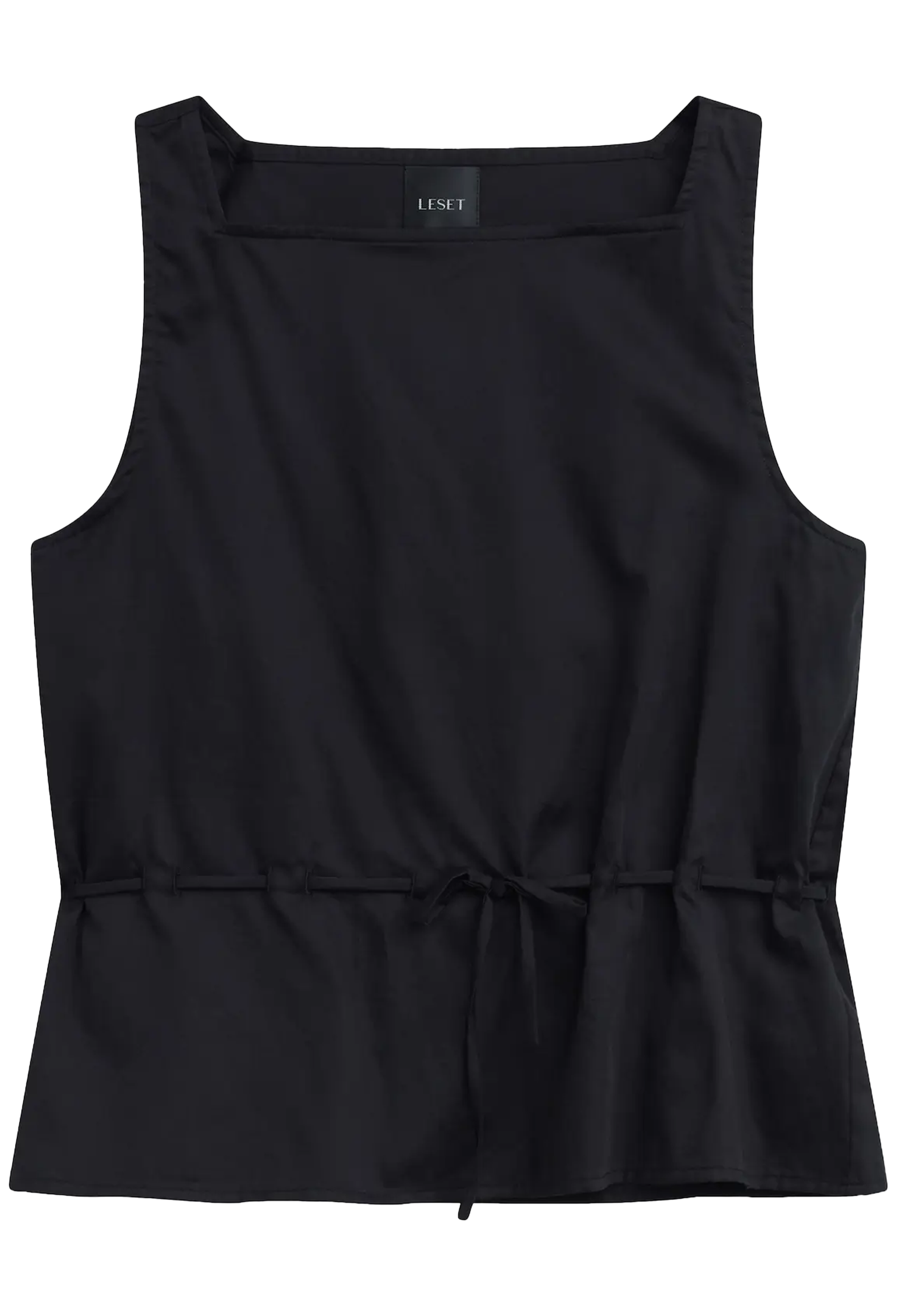 Black sleeveless top on a white background