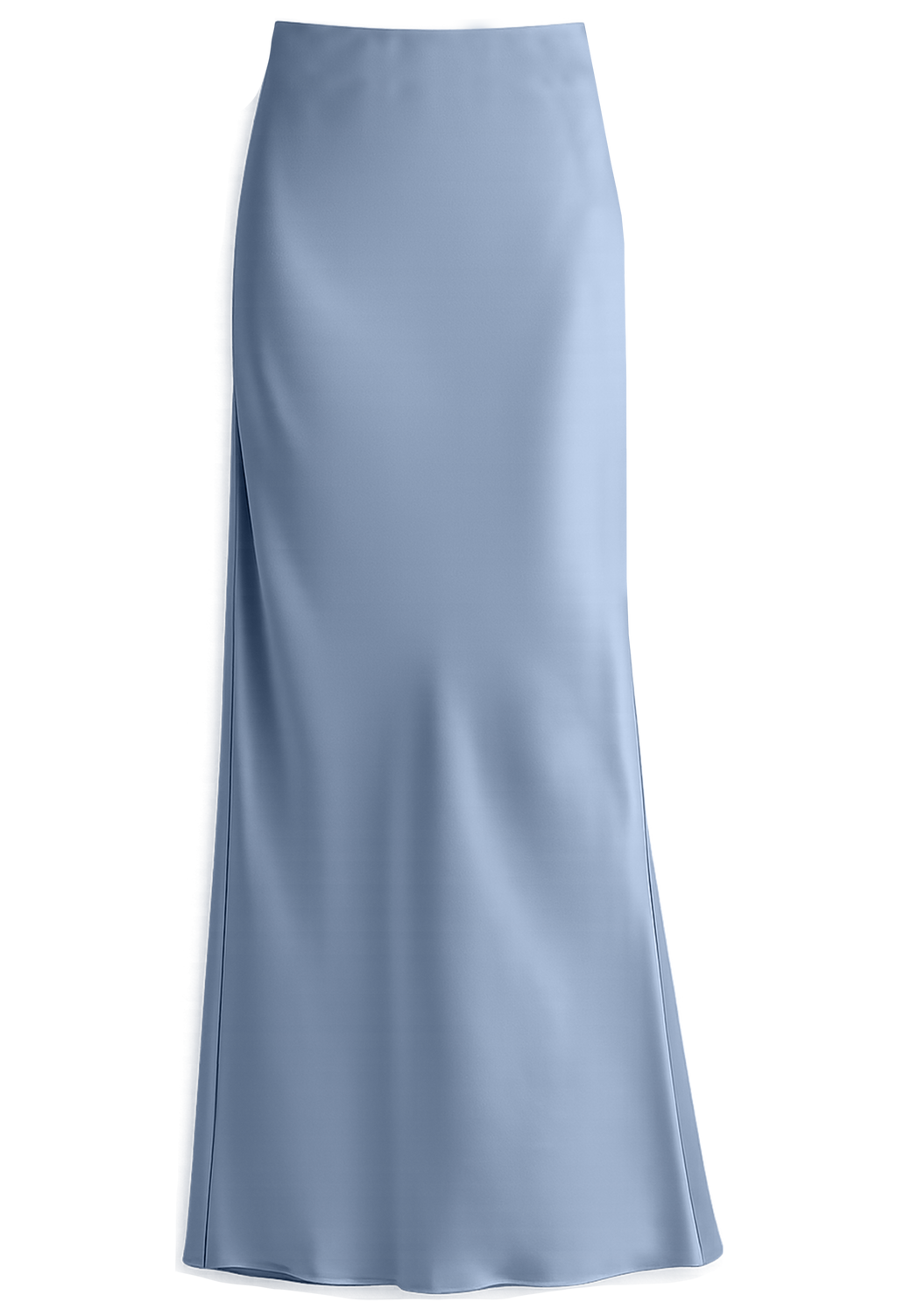 Light blue satin slip skirt on a white background