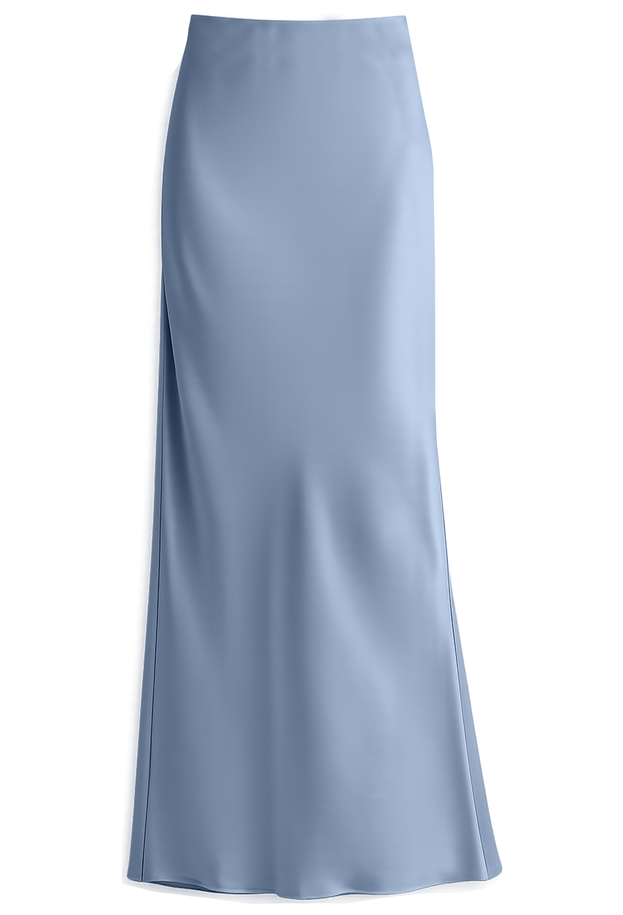 Light blue satin slip skirt on a white background