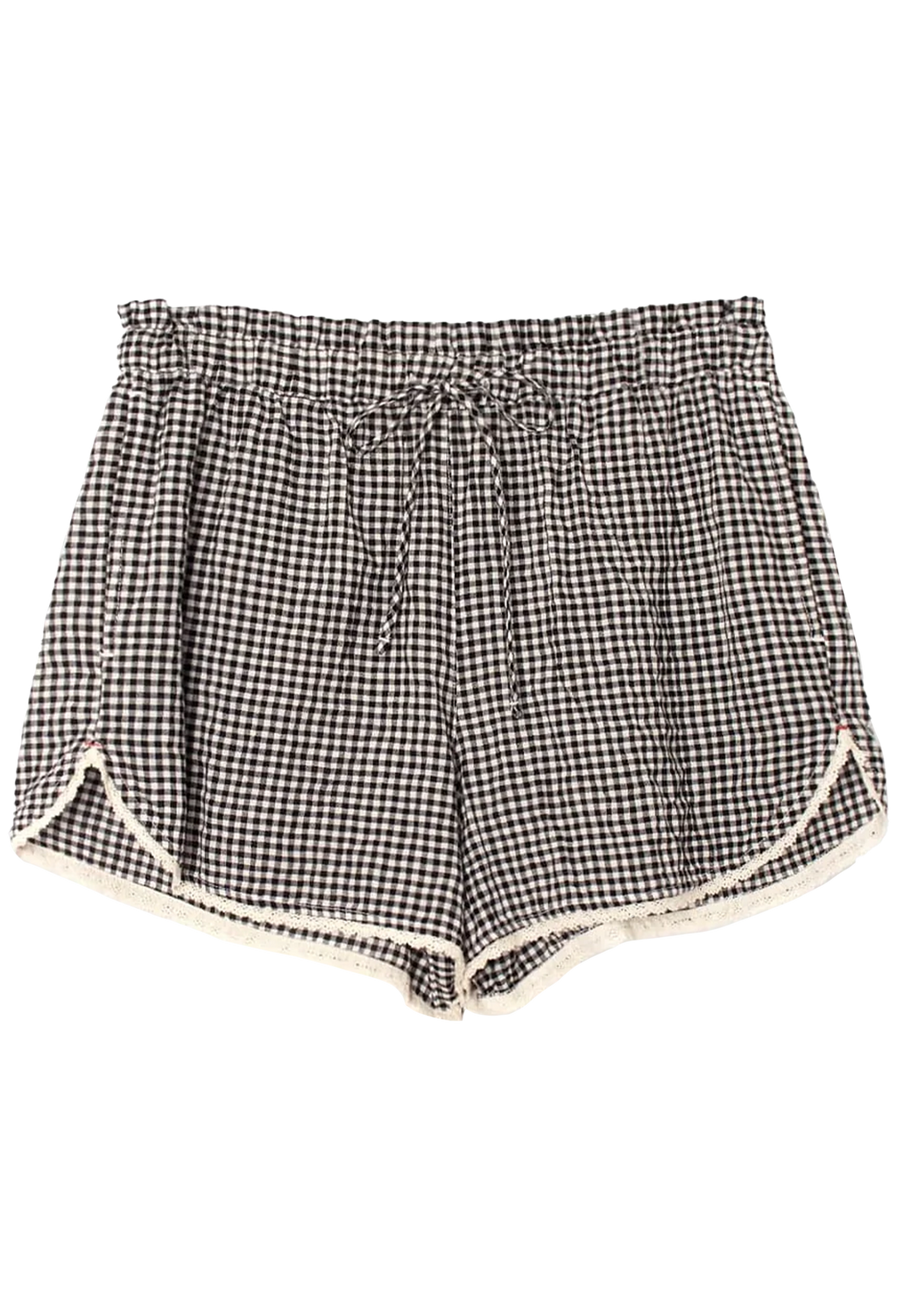Black and white checkered shorts with a white border on a transparent background