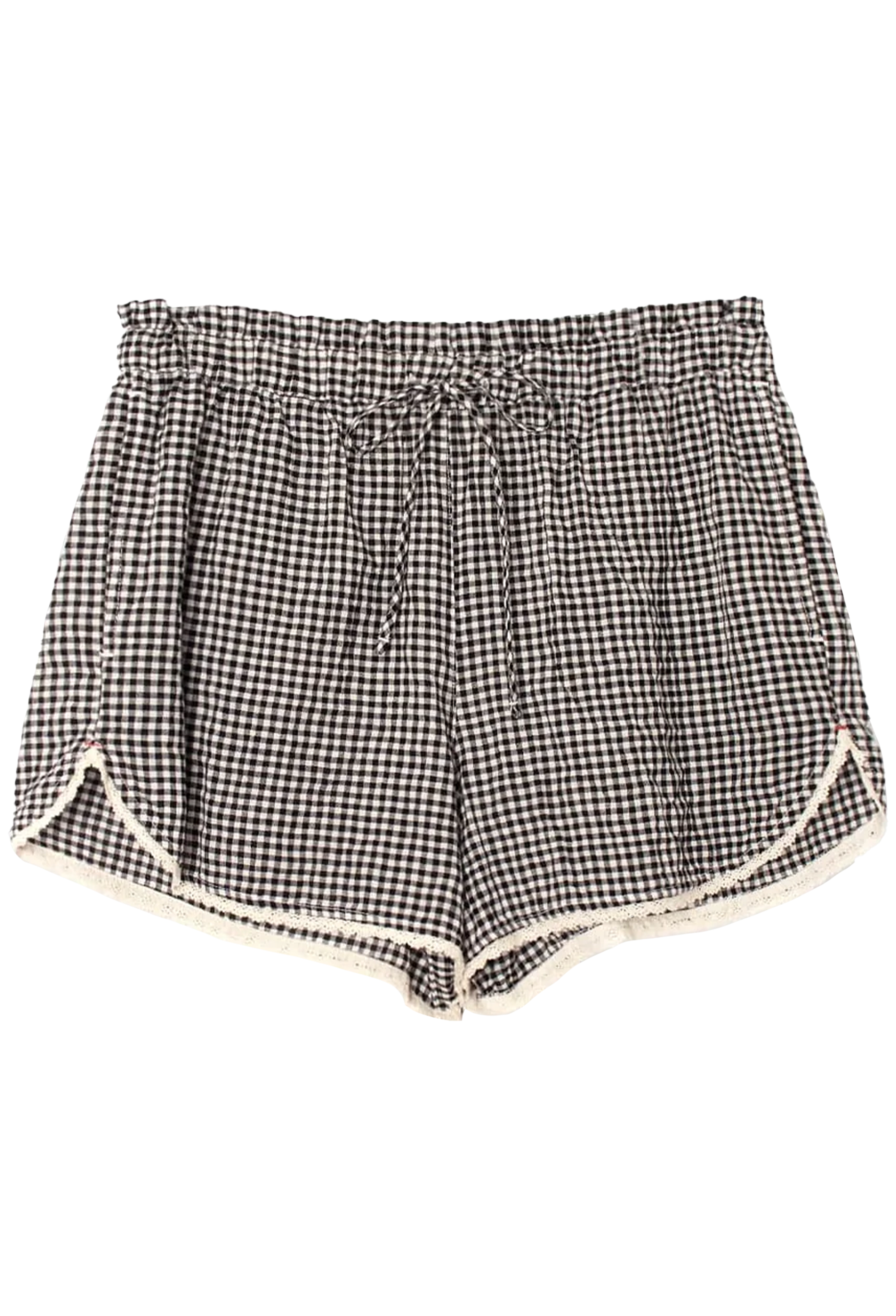 Black and white checkered shorts with a white border on a transparent background