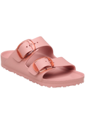Pink sandal with two straps on a white background