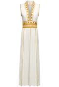 White dress with gold patterns on a white background