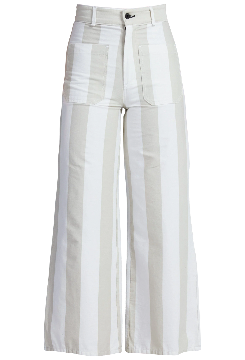 White striped wide-leg pants on a white background