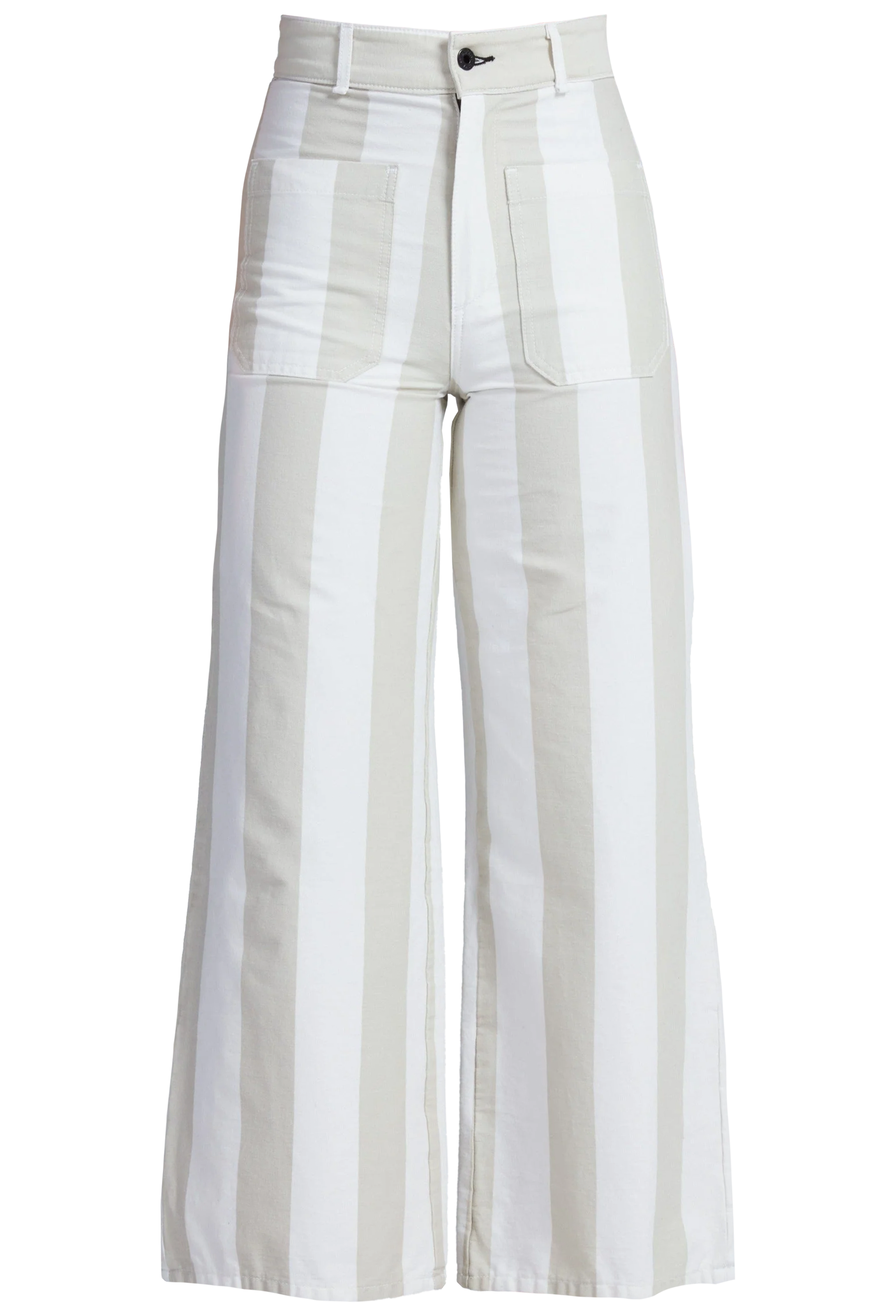 White striped wide-leg pants on a white background