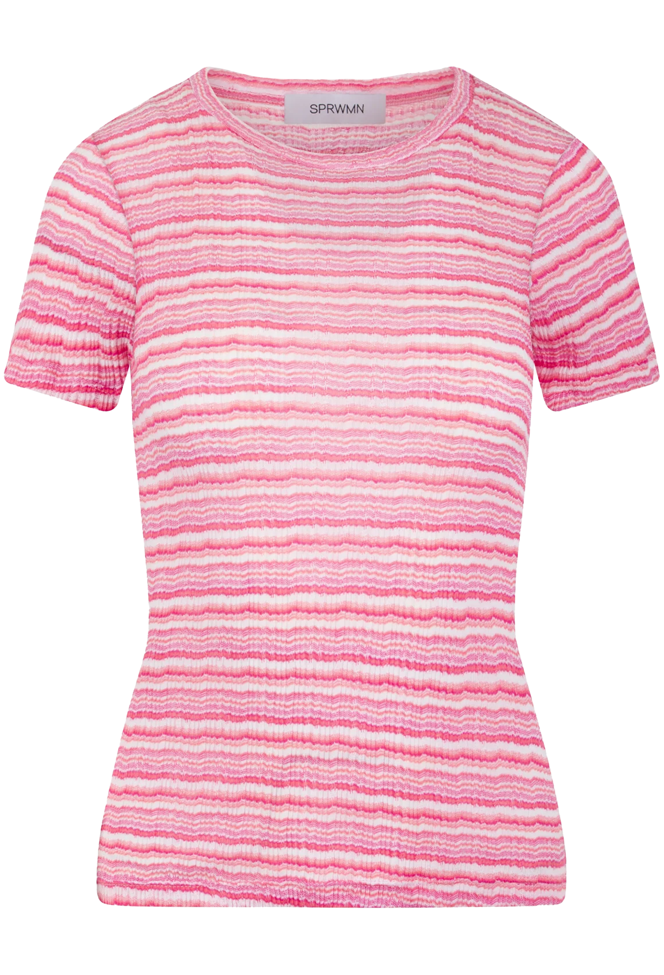 Pink and white striped t-shirt on a white background