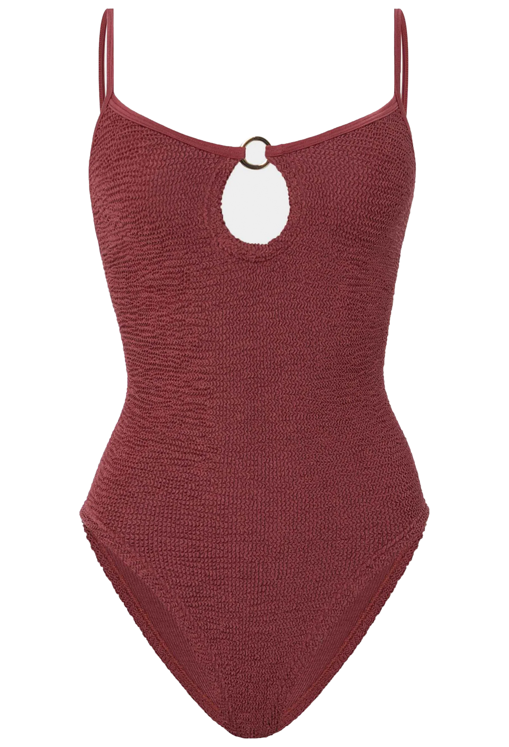 Red knitted swimsuit on a white background