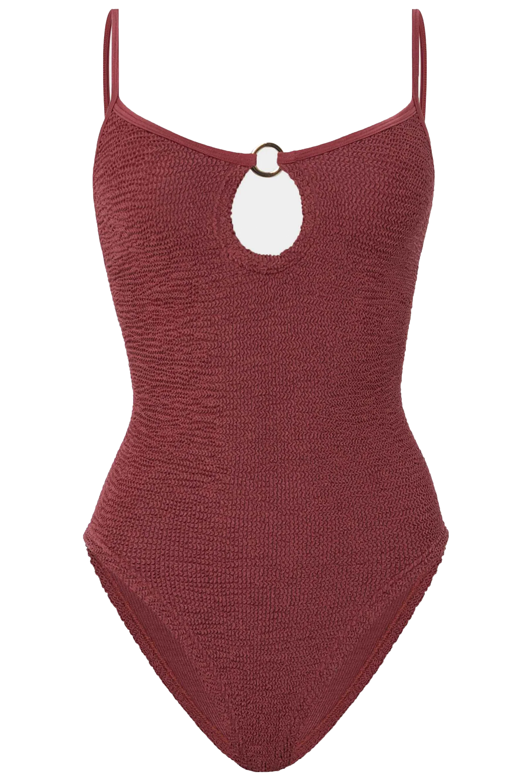 Red knitted swimsuit on a white background