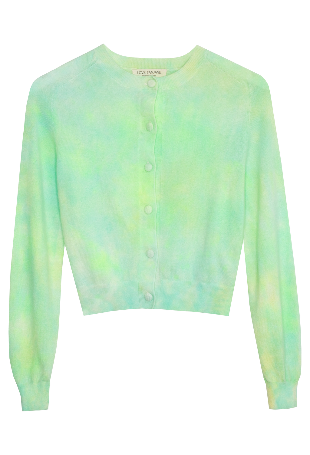 Pastel tie-dye cardigan on a white background