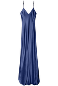 Navy blue silk dress on a white background