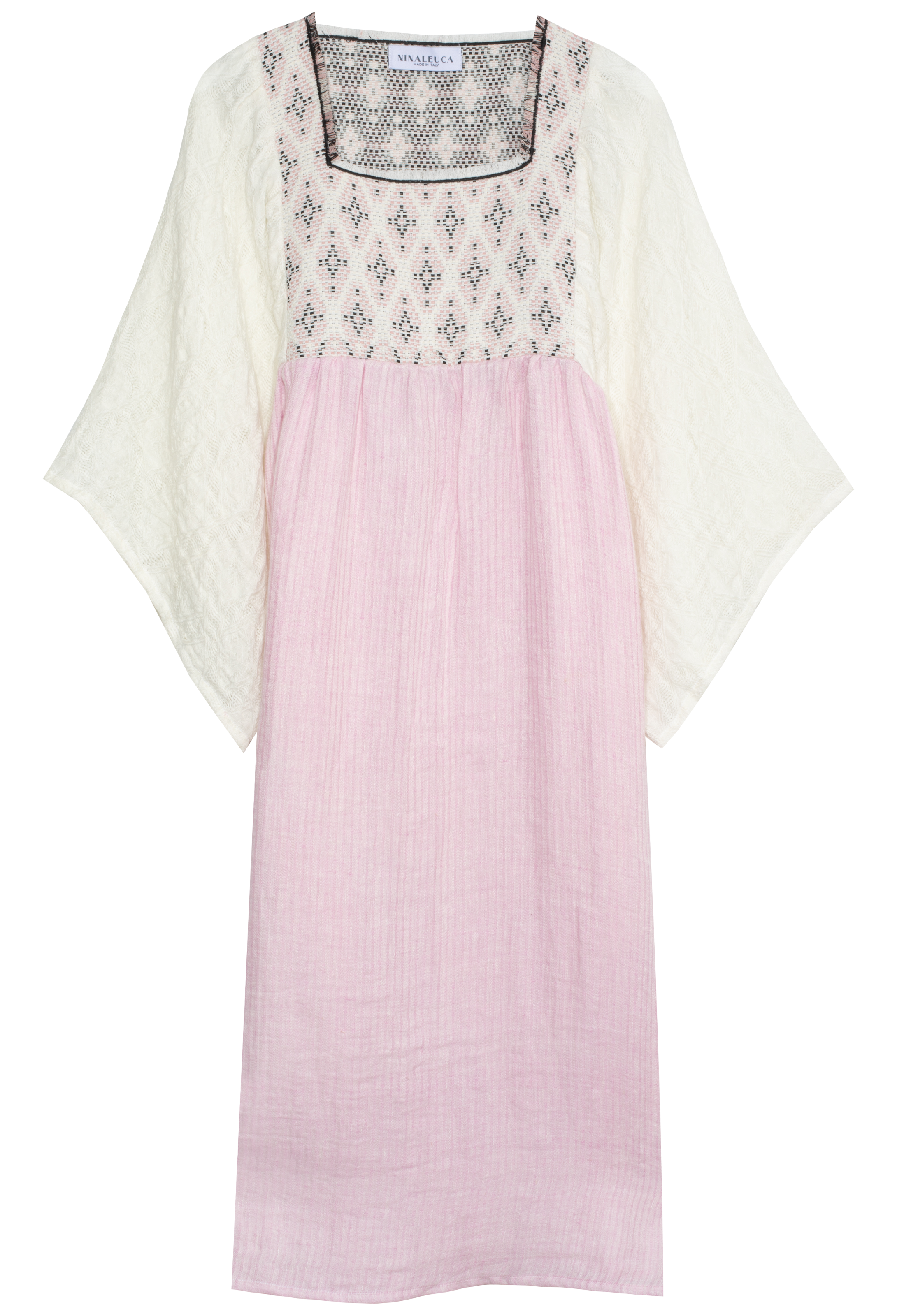 Pink dress with white sleeves on a white background