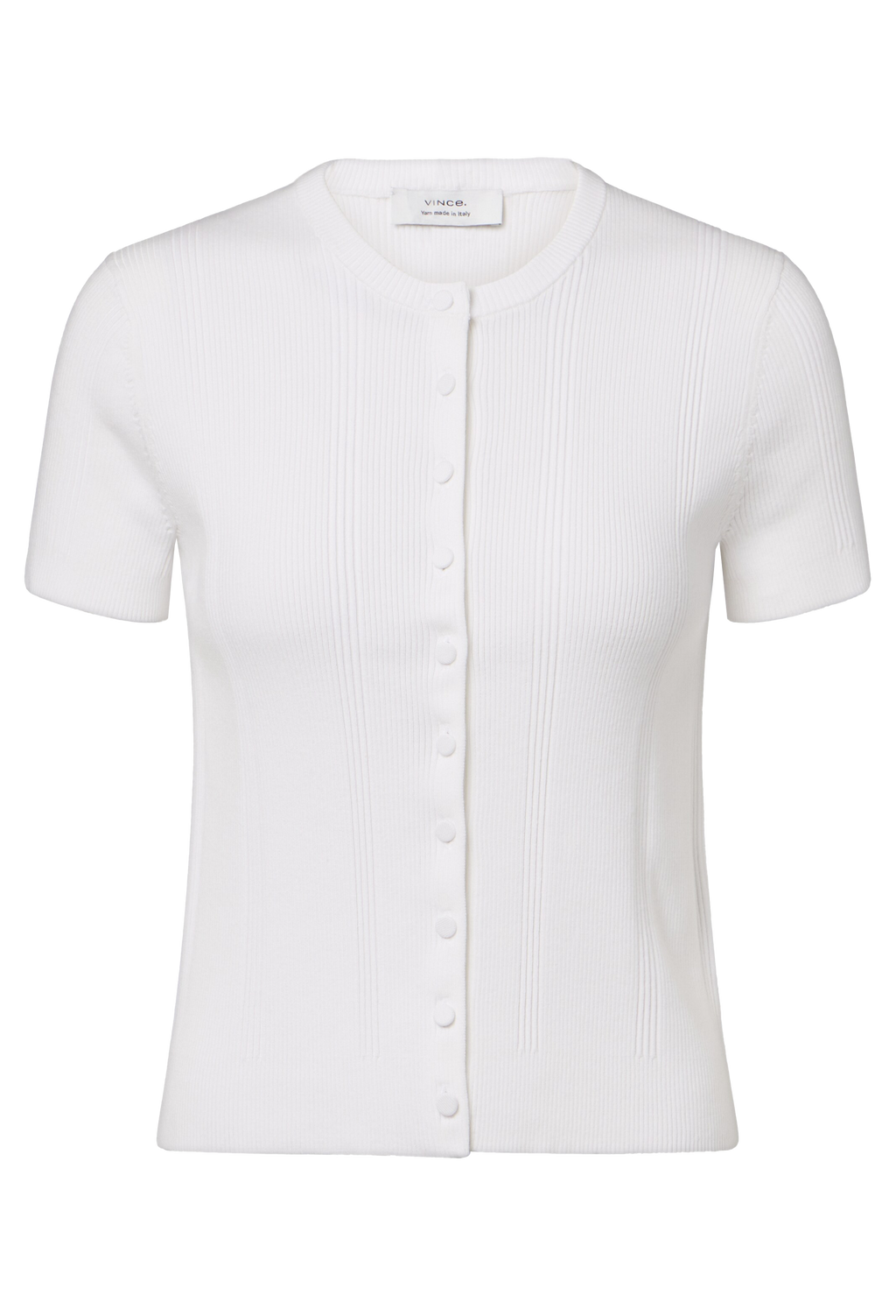 White short-sleeve button-up shirt on a white background